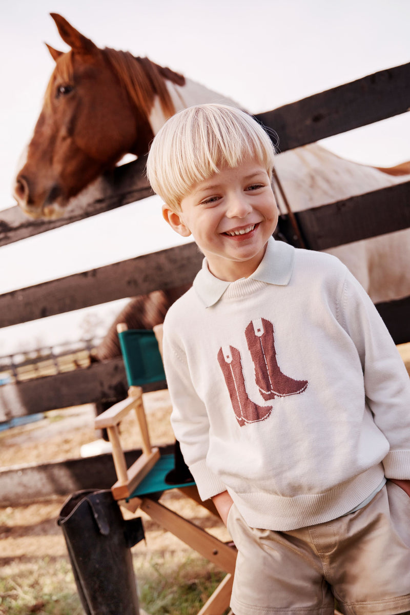 Isaac's Intarsia Sweater - Palmetto Pearl with Cowboy Boot