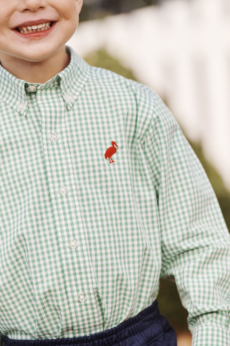 Dean's List Dress Shirt - Gibson Island Green Mini Gingham with Richmond Red Stork
