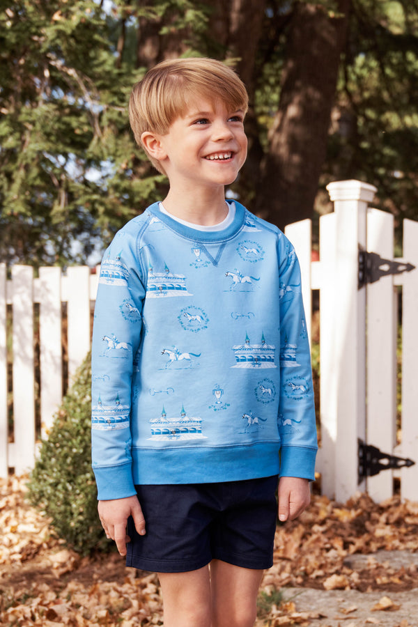 Cassidy Comfy Crewneck - A Day at the Derby (Beale Street Blue) with Sunrise Blvd Blue