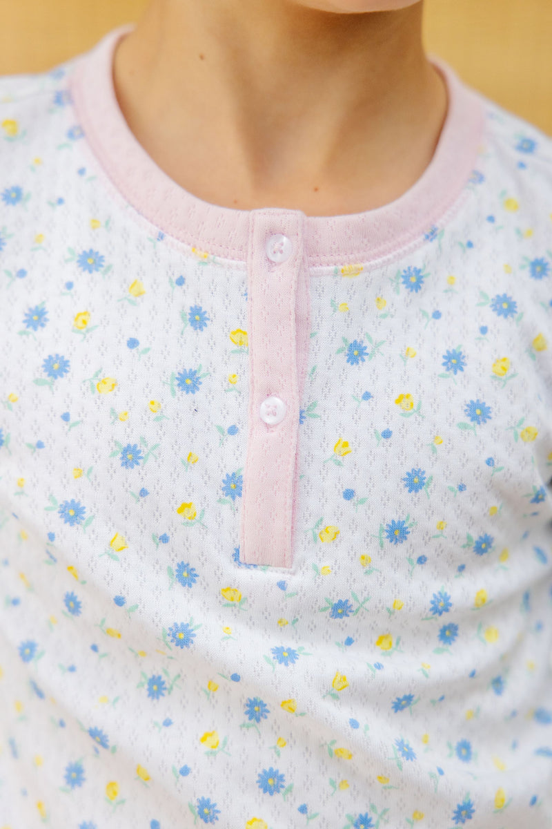 Sara Jane's Long Sleeve Short Set (Pointelle) - Dunwoody Daisy with Palm Beach Pink