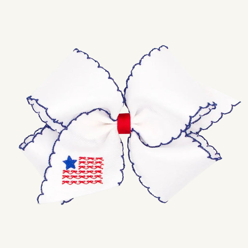 Wee Ones Hair Bow - Patriotic Embroidery with Moonstitch Edge