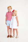 Prim & Proper Polo & Onesie - Sumner County Stripe (Richmond Red) with Beale Street Blue Stork
