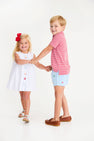 Prim & Proper Polo & Onesie - Sumner County Stripe (Richmond Red) with Beale Street Blue Stork