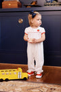 Penny's Playsuit - Nantucket Navy Microdot with Richmond Red and Apple Applique