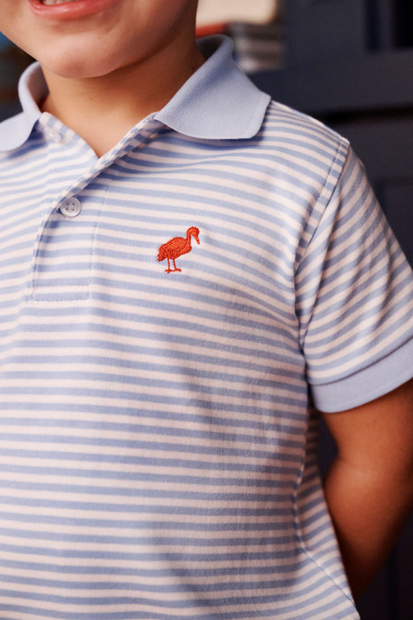 Prim & Proper Polo & Onesie - Beale Street Blue Stripe with Richmond Red Stork