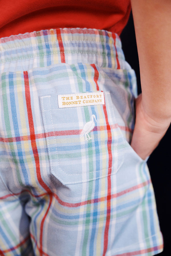 Sheffield Shorts - Kensington Court Plaid with Worth Avenue White Stork