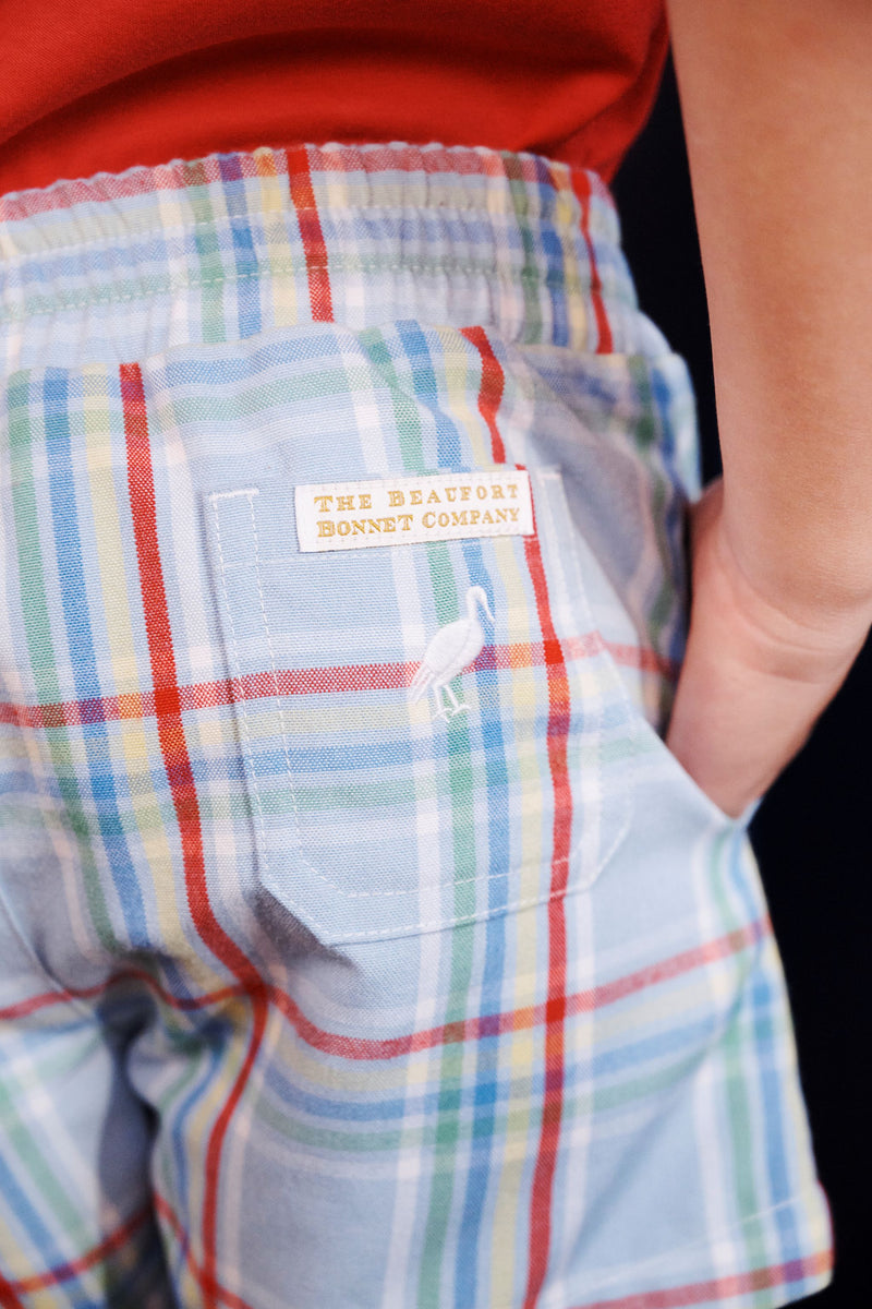 Sheffield Shorts - Kensington Court Plaid with Worth Avenue White Stork