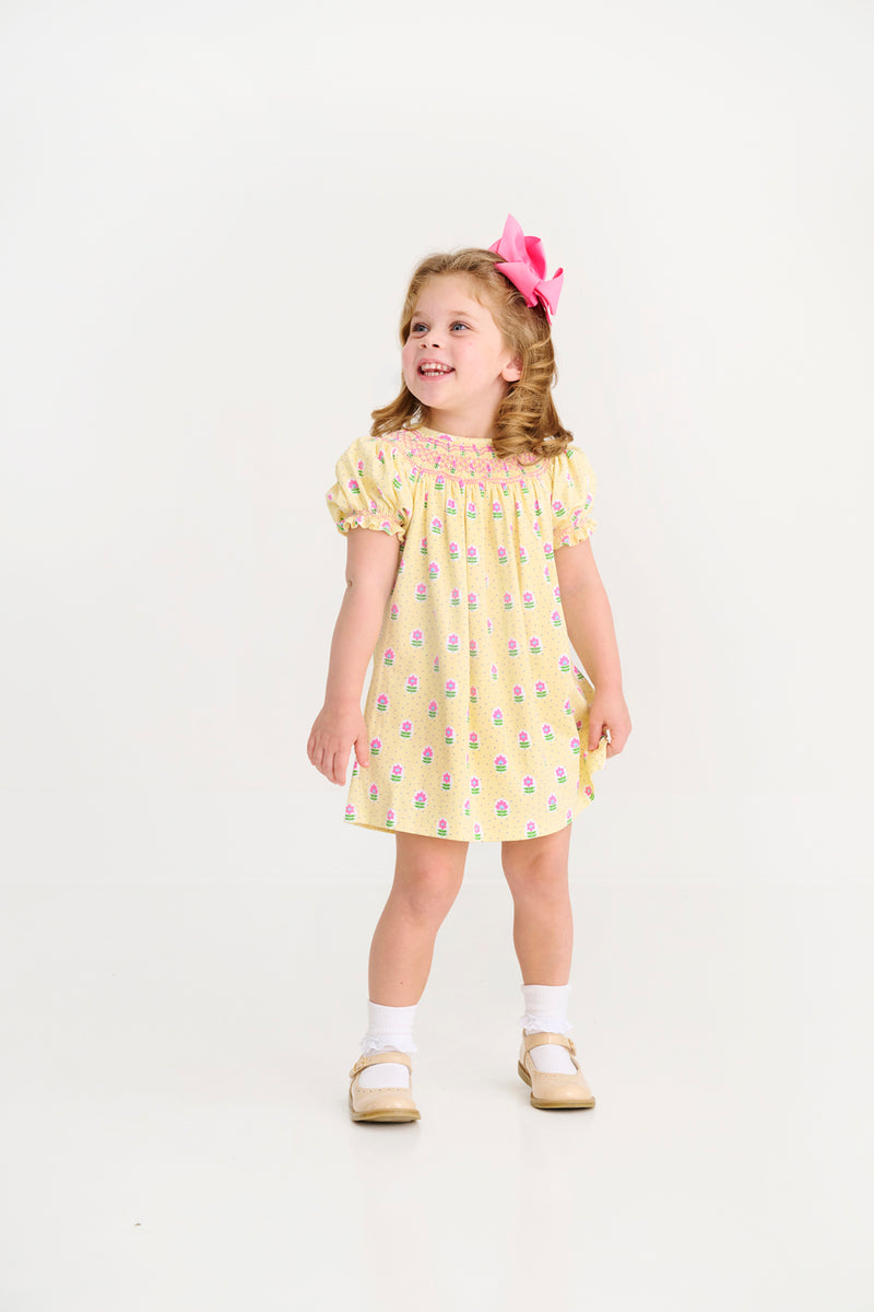 Sandy Smocked Dress - Fairway Floral with Winter Park Pink