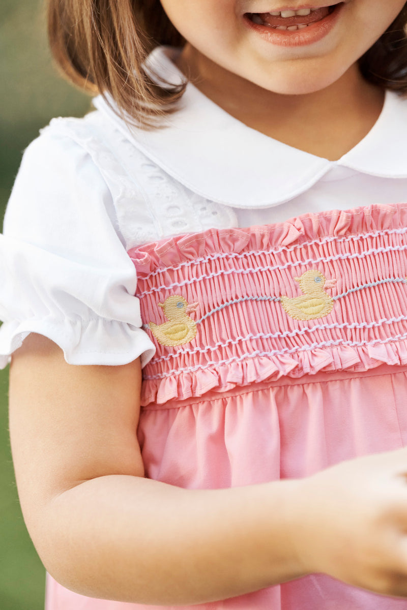Ritzy Romper - Sandpearl Pink with Duck Smocking