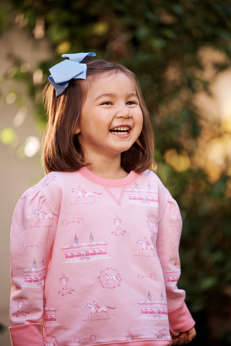 Puff Sleeve Cassidy Comfy Crewneck - A Day at the Derby (Palm Beach Pink) with Hamptons Hot Pink