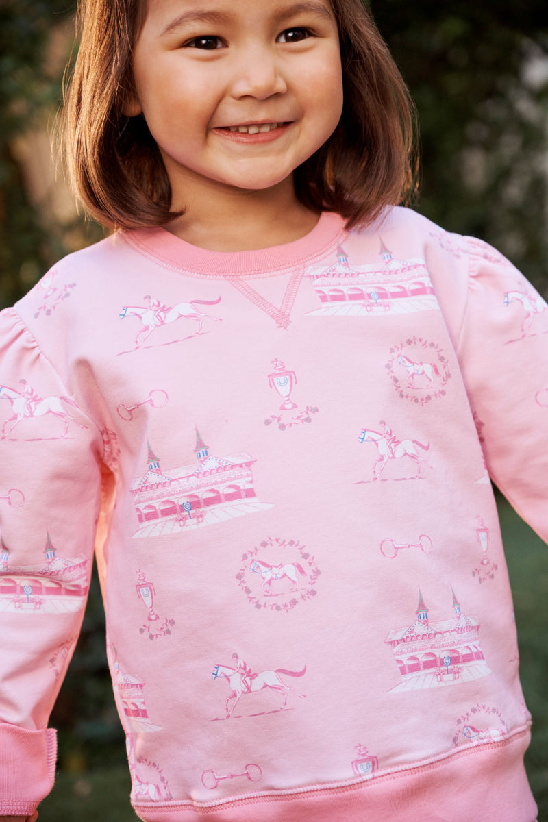 Puff Sleeve Cassidy Comfy Crewneck - A Day at the Derby (Palm Beach Pink) with Hamptons Hot Pink