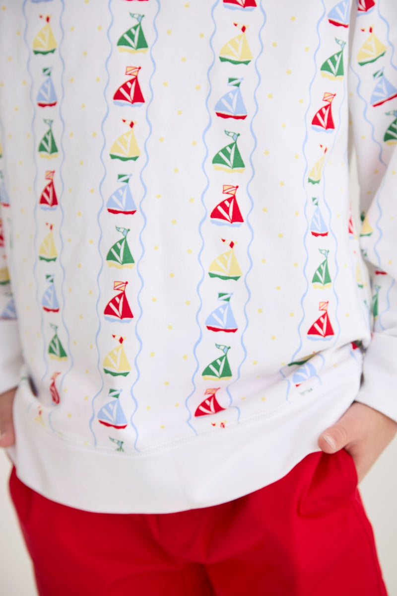 Cassidy Comfy Crewneck - Set Sail with Worth Avenue White