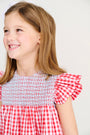 Angel Sleeve Daphne Bell Dress - Richmond Red Gingham with Belhaven Blue