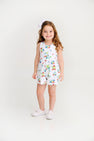 Reagan Romper - Biltmore Blooms (Buckhead Blue) with Richmond Red