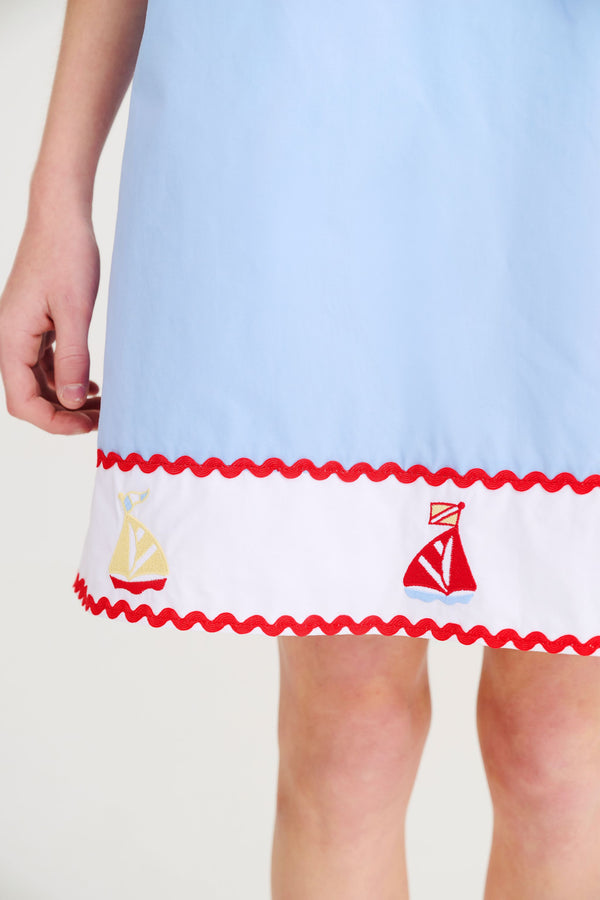 Annie Apron Dress - Beale Street Blue with Worth Avenue White and Sailboats