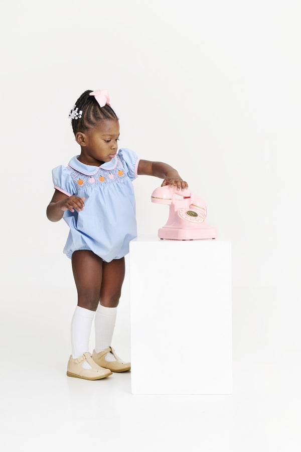 Mary Dal Bubble - Barrington Blue & Sandpearl Pink with Pumpkin Smocking