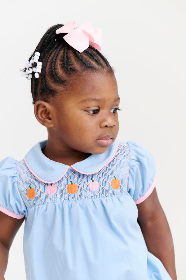 Mary Dal Bubble - Barrington Blue & Sandpearl Pink with Pumpkin Smocking