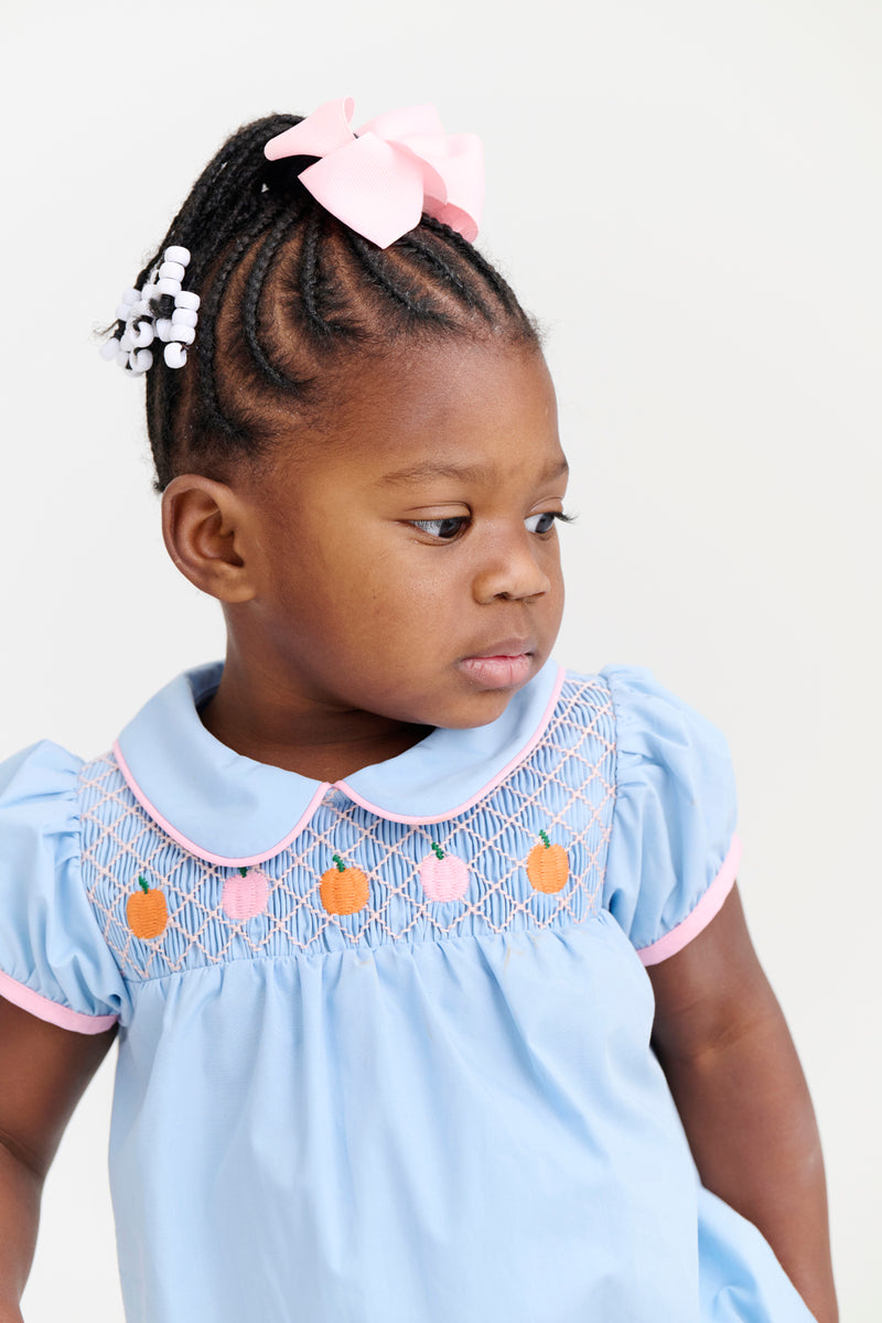 Mary Dal Bubble - Barrington Blue & Sandpearl Pink with Pumpkin Smocking