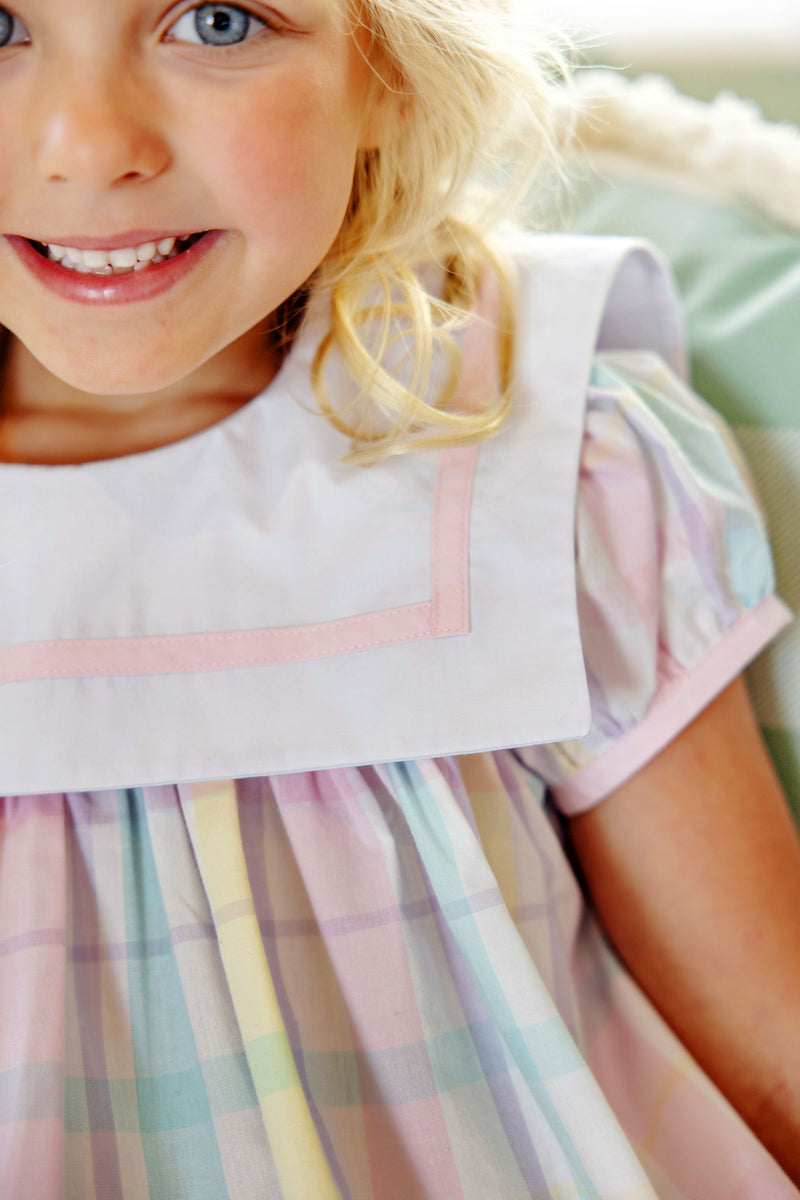 Stewart's Square Collar Dress - Brunch Plate Plaid with Palm Beach Pink