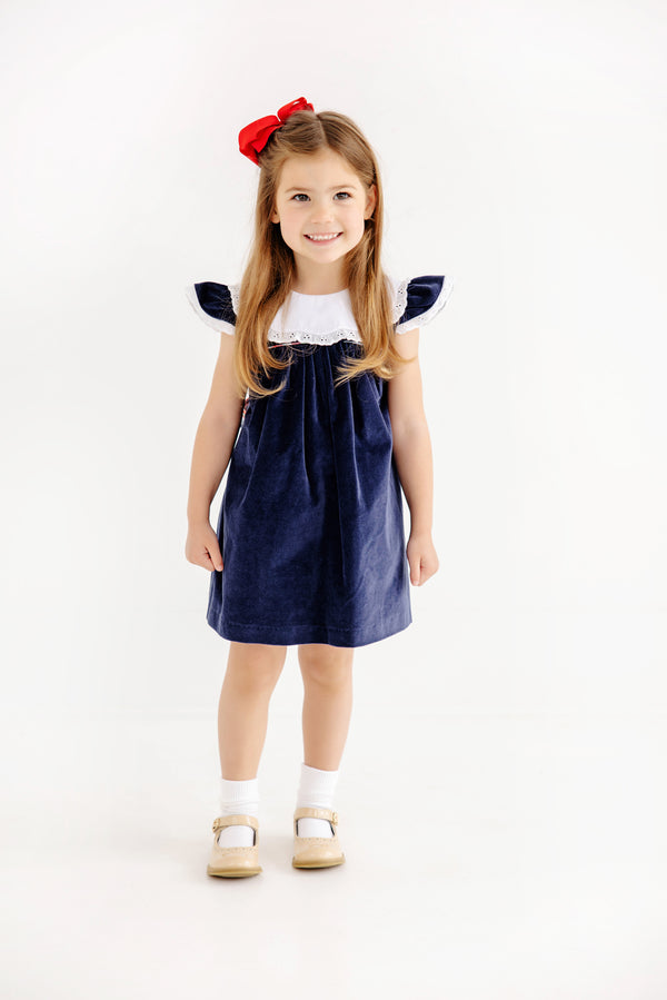 Franny Frock - Nantucket Navy Velveteen with Covington Cottage Plaid