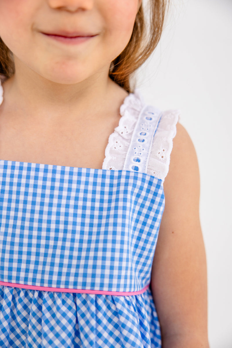 Babs Bloomer Set - Sunrise Blvd. Blue Mini Gingham with Hamptons Hot Pink