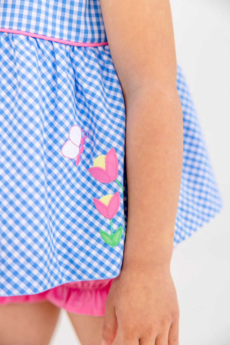 Babs Bloomer Set - Sunrise Blvd. Blue Mini Gingham with Hamptons Hot Pink