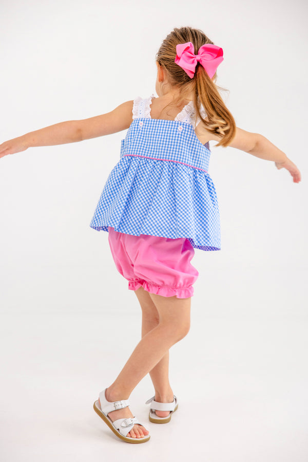 Babs Bloomer Set - Sunrise Blvd. Blue Mini Gingham with Hamptons Hot Pink