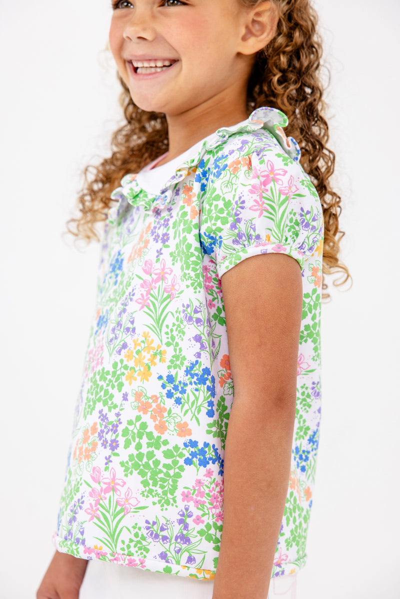 Short Sleeve Maude's Cassidy Comfy Crewneck - Gaston Street Garden with Worth Avenue White