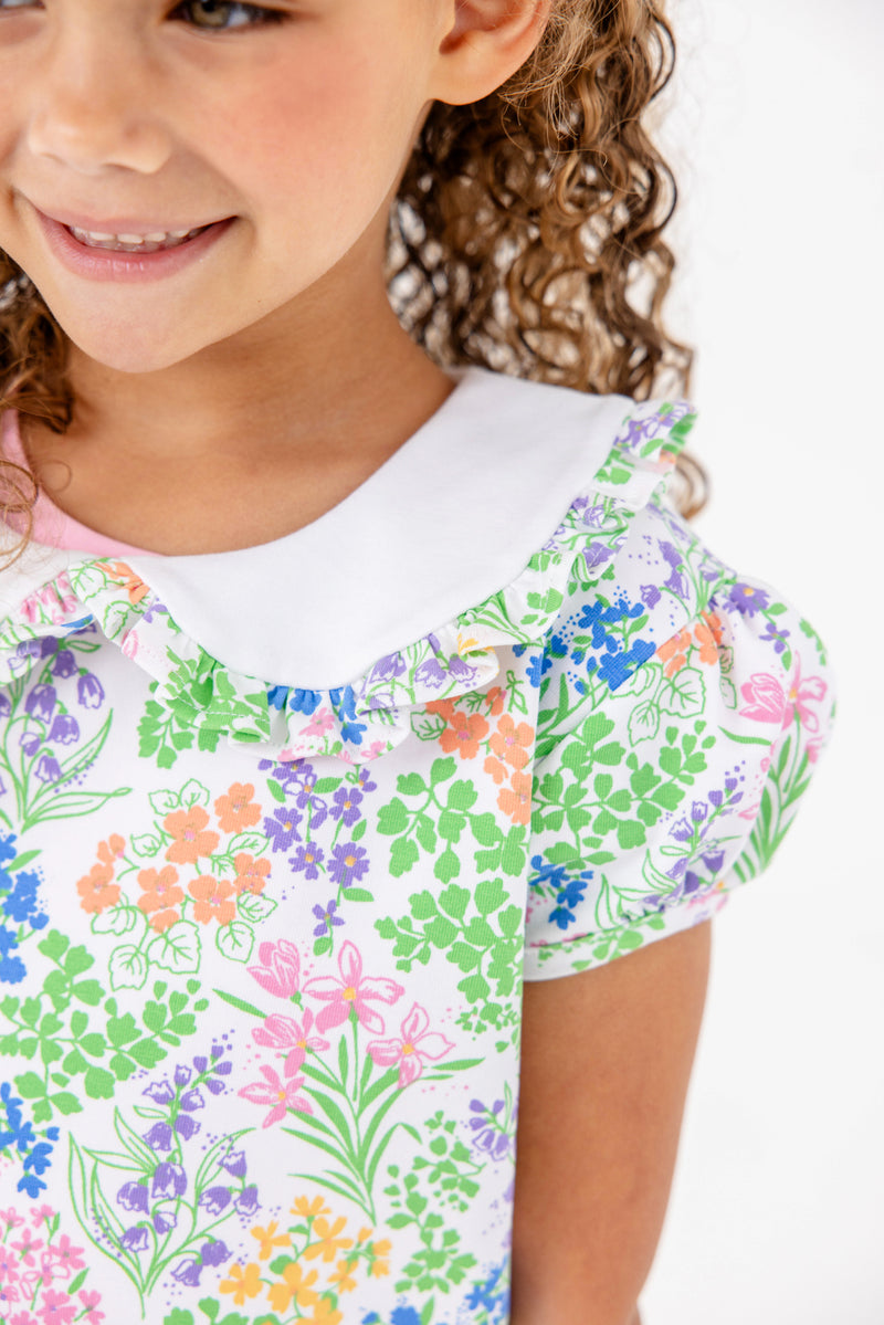 Short Sleeve Maude's Cassidy Comfy Crewneck - Gaston Street Garden with Worth Avenue White