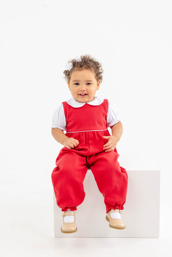 Sleeveless Rebecca Romper - Richmond Red with Fair Street Floral Bow