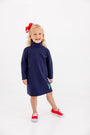 Tatum's Turtleneck Dress - Nantucket Navy with Fair Street Floral Tulip Applique