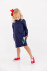 Tatum's Turtleneck Dress - Nantucket Navy with Fair Street Floral Tulip Applique