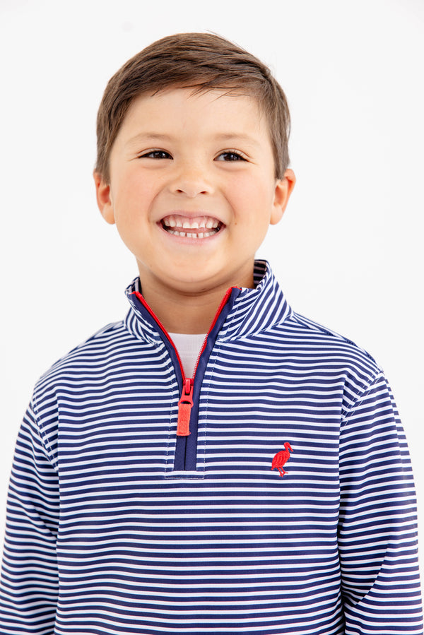 Prepletic™ Hayword Half Zip - Nantucket Navy Stripe with Richmond Red Stork
