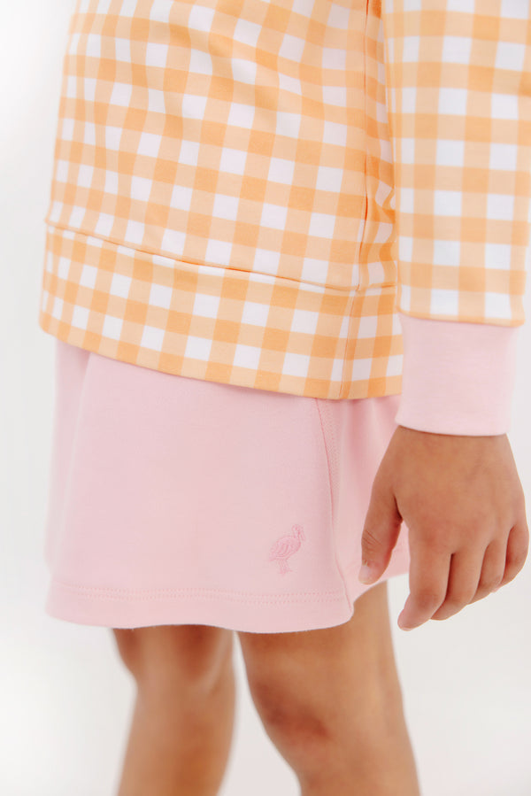 Maude's Ruffle Cassidy Comfy Crewneck - Seashore Sherbet Gingham with Sandpearl Pink