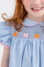 Mary Dal Dress - Barrington Blue & Sandpearl Pink with Pumpkin Smocking
