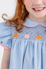 Mary Dal Dress - Barrington Blue & Sandpearl Pink with Pumpkin Smocking