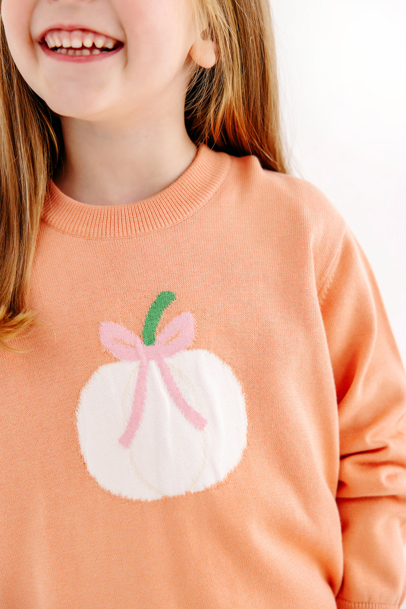Isabelle's Intarsia Sweater - Seashore Sherbet & Sandpearl Pink with Pumpkin