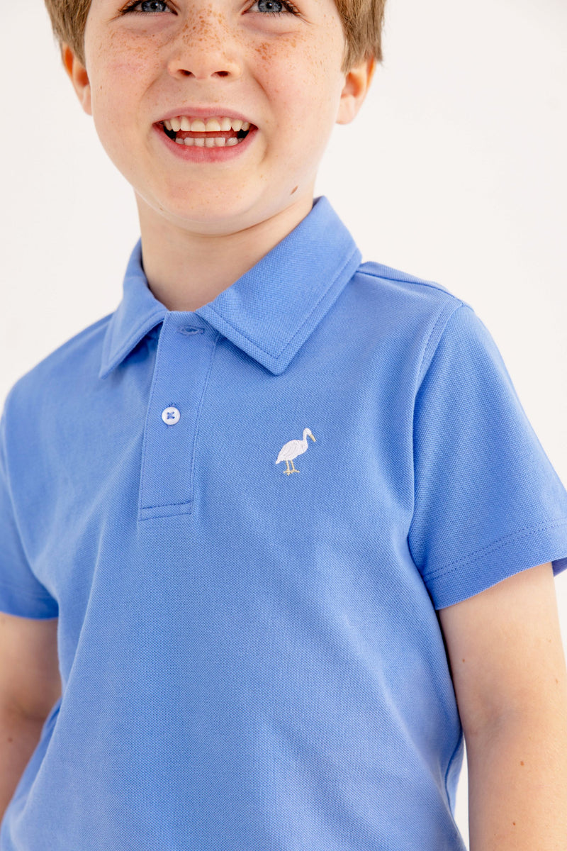 Prim & Proper Beach Polo & Onesie - Sunrise Blvd. Blue with Multicolor Stork