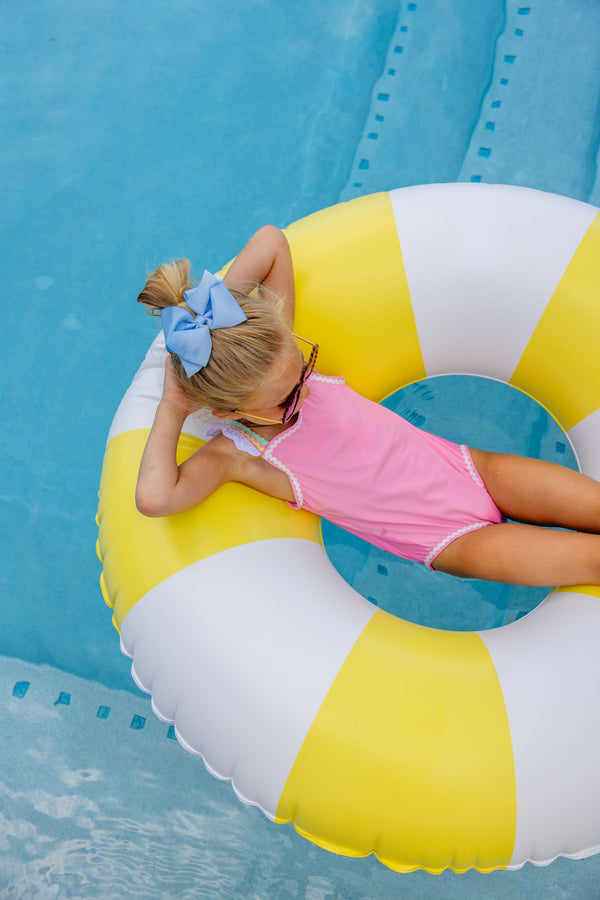 Long Bay Bathing Suit - Hamptons Hot Pink with Worth Avenue White & Multicolor Ric Rac