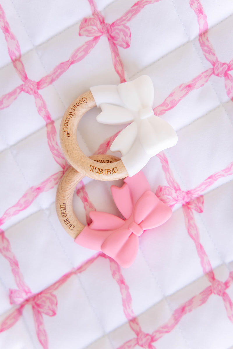 Bow Wooden & Silicone Teether (3-Pack) - Lauderdale Lavender, Hamptons Hot Pink & Worth Avenue White