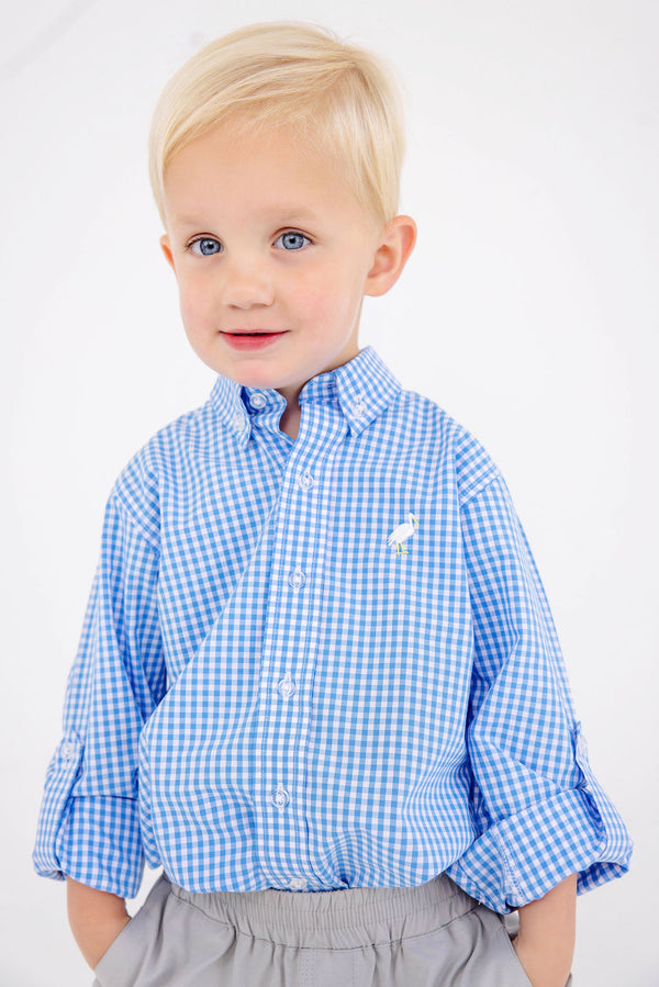 Dean's List Dress Shirt - Sunrise Blvd Blue Mini Gingham with Worth Avenue White Stork
