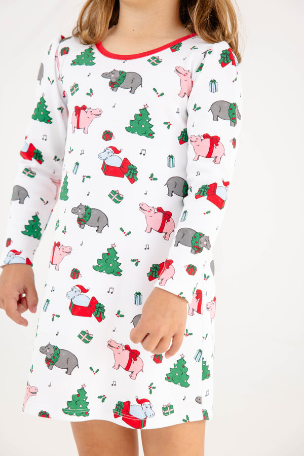 Long Sleeve Penny's Play Dress - I Want a Hippopotamus with Richmond Red