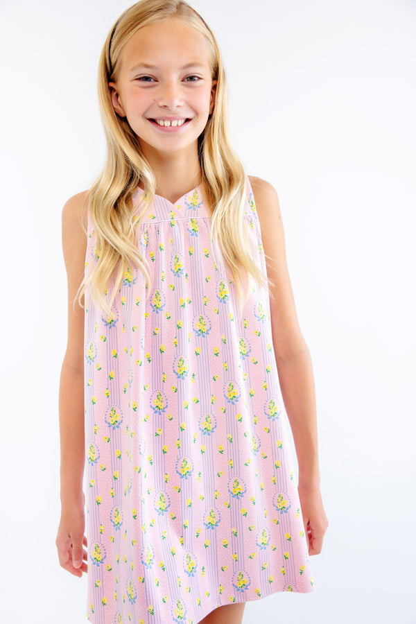 Sleeveless Dowell Day Dress - Central Park Posies & Worth Avenue White