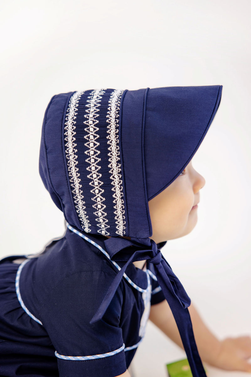 Sweetly Smocked Bonnet - Nantucket Navy with Worth Avenue White