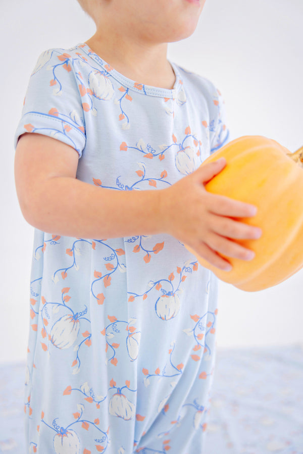 Short Sleeve Bradford Romper - Gourd-geous (Buckhead Blue) with Barbados Blue