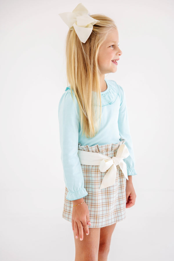 Beasley Bow Skirt - Henry Clay Houndstooth (Edisto Egg Blue) with Palmetto Pearl