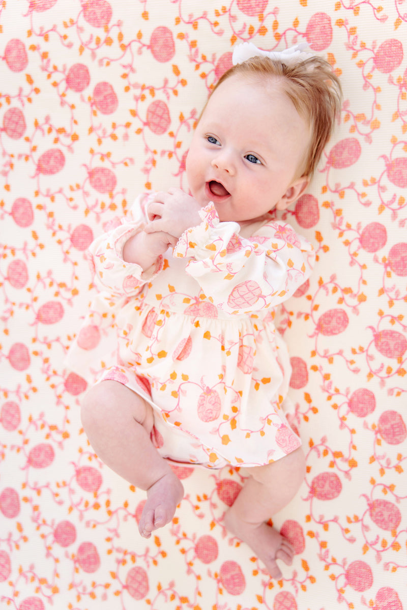 Long Sleeve Daisy's Diaper Cover Dress - Gourd-geous (Palmetto Pearl) with Palm Beach Pink