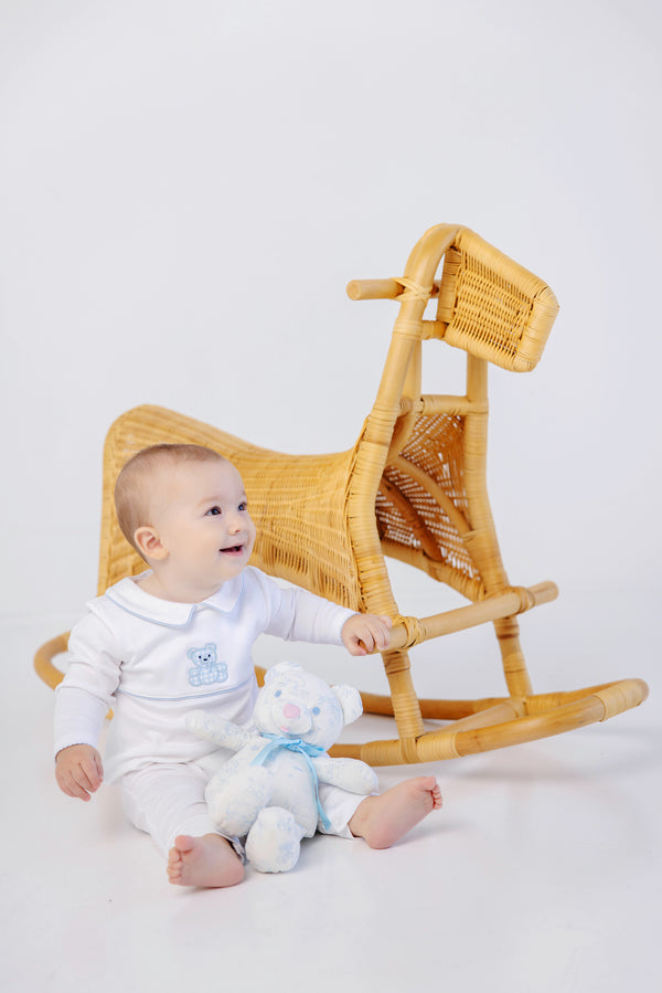Robbins Romper - Worth Avenue White with Buckhead Blue & Bear