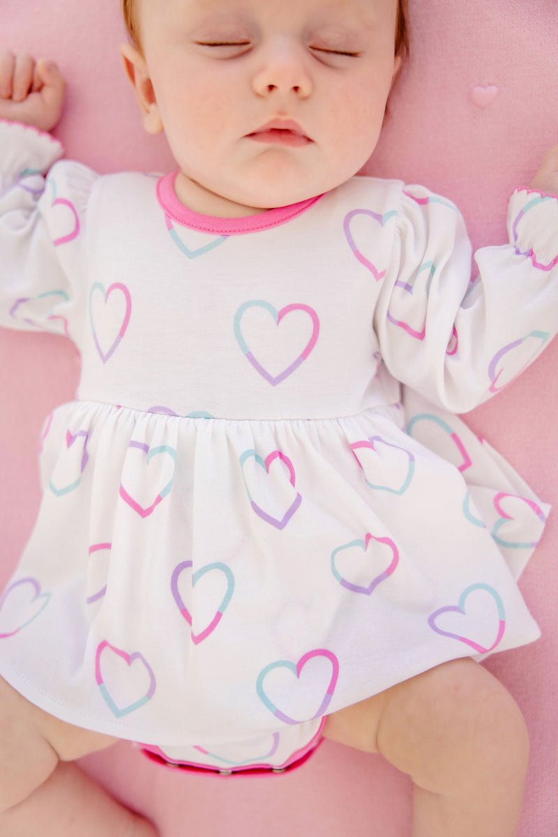 Long Sleeve Daisy Diaper Cover Dress - Have a Little Heart with Winter Park Pink