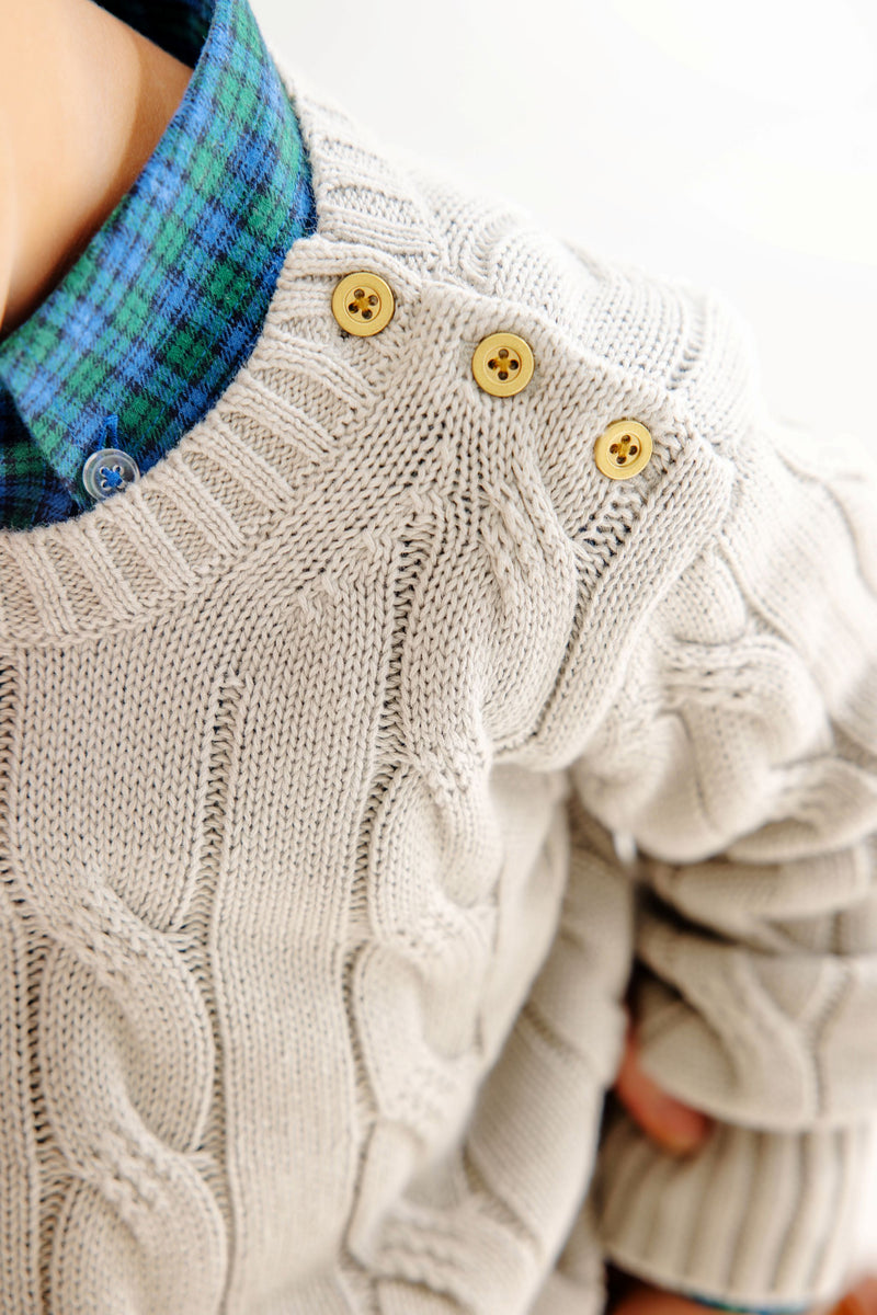 Crawford Crewneck - Grantley Gray with Brass Buttons